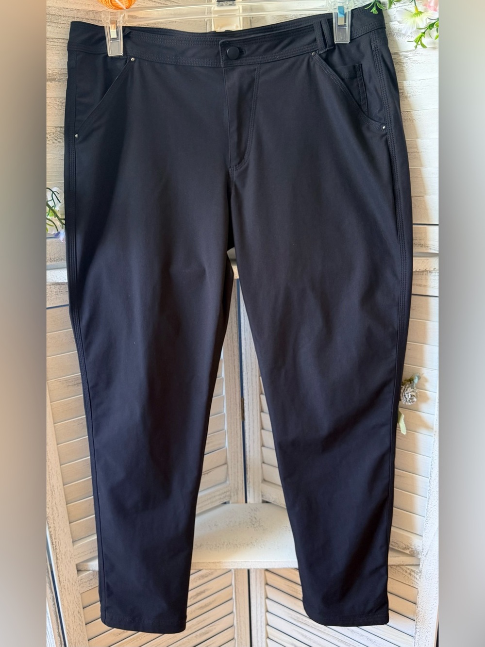 LULULEMON Day Trip Boyfriend Pant Black Reflective Warpstreme 4Way Stretch 12/14